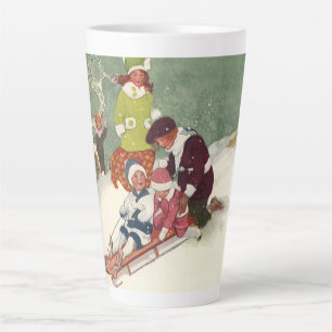 Weihnachten, Kinder Rodeln im Schnee Milchtasse
