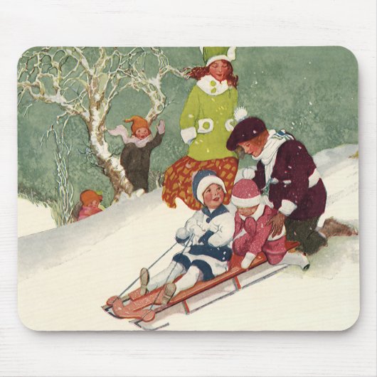 Weihnachten, Kinder Rodeln im Schnee Mousepad (Vorne)