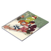 Weihnachten, Kinder Rodeln im Schnee Notizblock (Linke Seite)