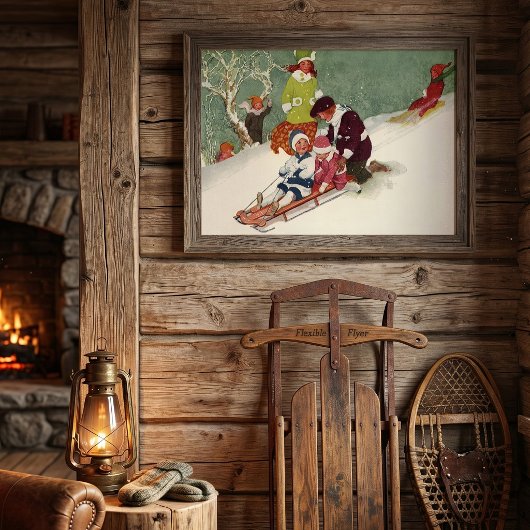 Weihnachten, Kinder Rodeln im Schnee Poster