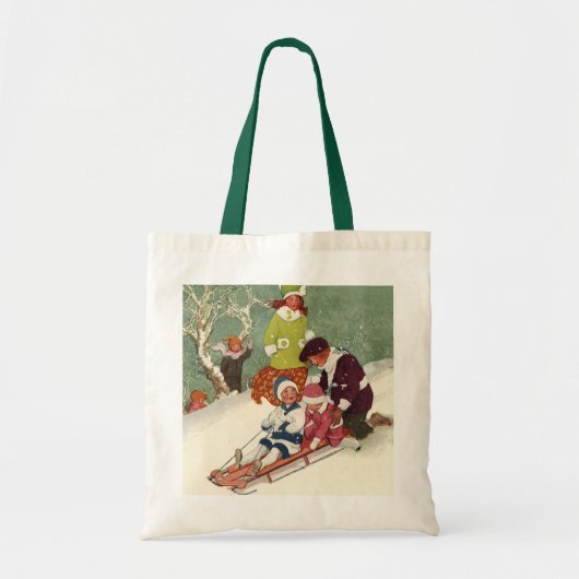 Weihnachten, Kinder Rodeln im Schnee Tragetasche (Vorne)