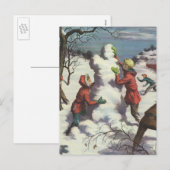 Weihnachten, Kinder Schneeballkampf Feiertagspostkarte (Vorne/Hinten)