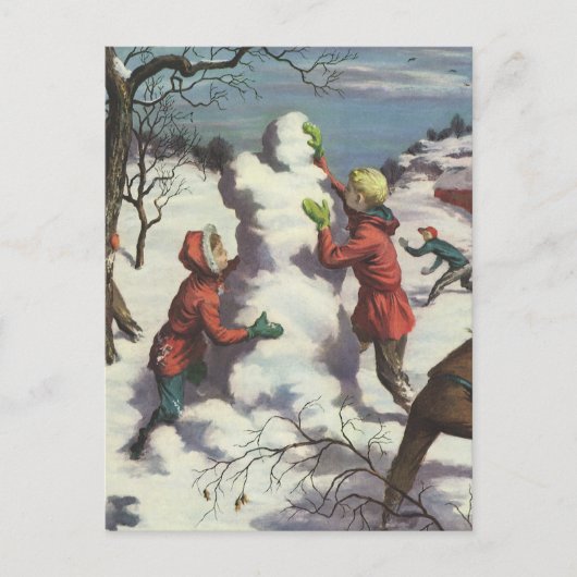 Weihnachten, Kinder Schneeballkampf Feiertagspostkarte (Vorderseite)