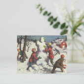 Weihnachten, Kinder Schneeballkampf Feiertagspostkarte (Stehend Vorderseite)