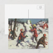 Weihnachten, Kinder Schneeballkampf Feiertagspostkarte (Vorne/Hinten)
