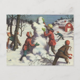 Weihnachten, Kinder Schneeballkampf Feiertagspostkarte