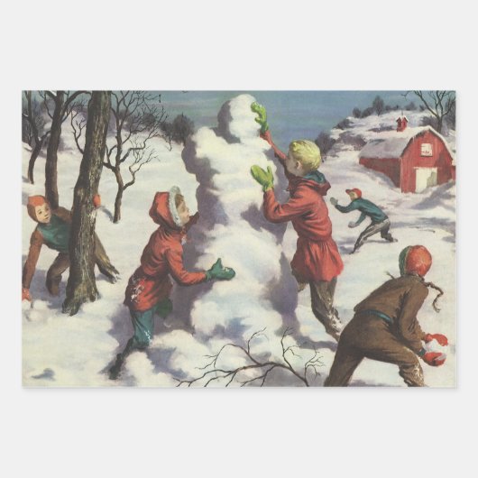 Weihnachten, Kinder Schneeballkampf Geschenkpapier Set (Vorderseite 2)