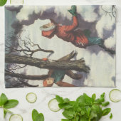 Weihnachten, Kinder Schneeballkampf Geschirrtuch (Gefaltet)