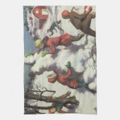 Weihnachten, Kinder Schneeballkampf Geschirrtuch (Vertikal)