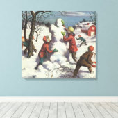 Weihnachten, Kinder Schneeballkampf Leinwanddruck (Insitu (Holzboden))