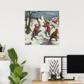 Weihnachten, Kinder Schneeballkampf Poster (Heimbüro)