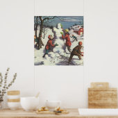 Weihnachten, Kinder Schneeballkampf Poster (Küche)