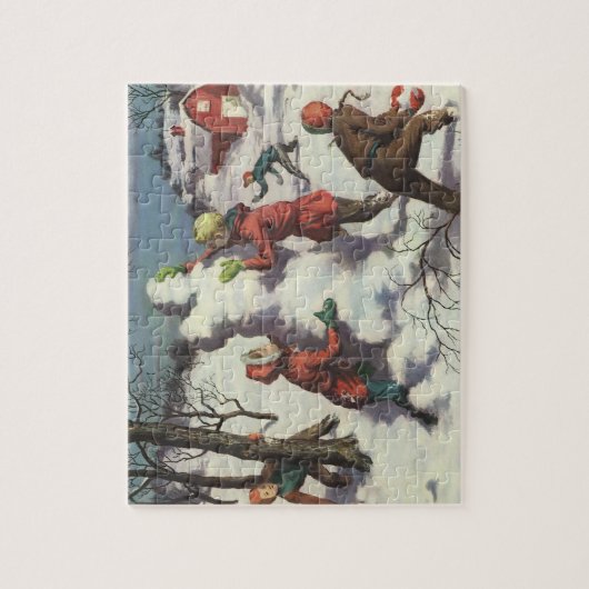 Weihnachten, Kinder Schneeballkampf Puzzle (Vertikal)