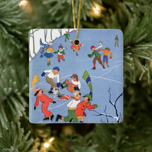 Weihnachten, Kindereis-Skaten auf dem See Keramikornament