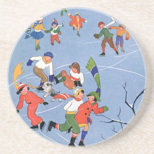 Weihnachten, Kindereis-Skaten auf dem See Untersetzer (Vorne)