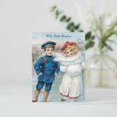 Weihnachten, Kindereis-Skaten Feiertagspostkarte (Stehend Vorderseite)