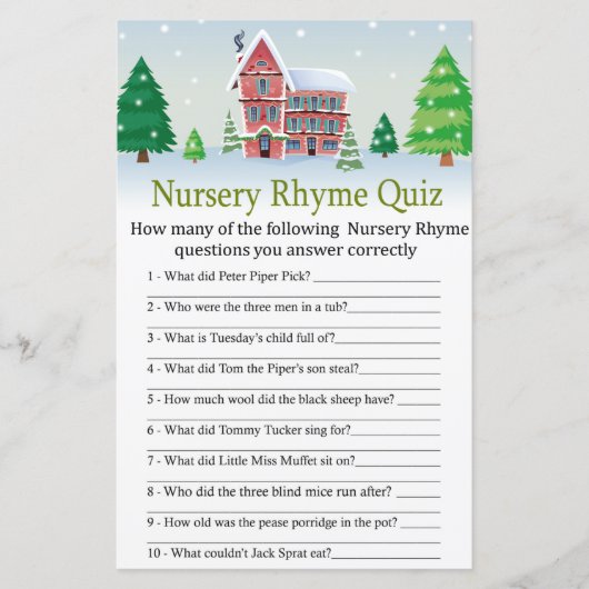 Weihnachten Kinderzimmer Rhyme Quiz Kinderduschens (Vorderseite)