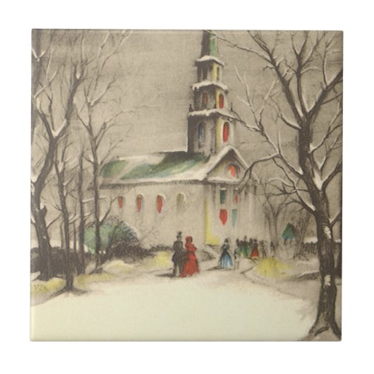 Weihnachten, Kirche im Winter Schnee Fliese (Vorderseite)