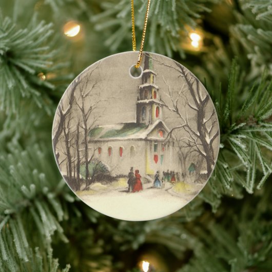 Weihnachten, Kirche im Winter Schnee Keramikornament (Baum)