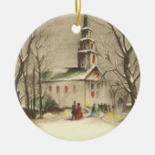 Weihnachten, Kirche im Winter Schnee Keramikornament (Vorne)