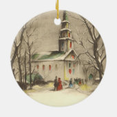 Weihnachten, Kirche im Winter Schnee Keramikornament (Hinten)