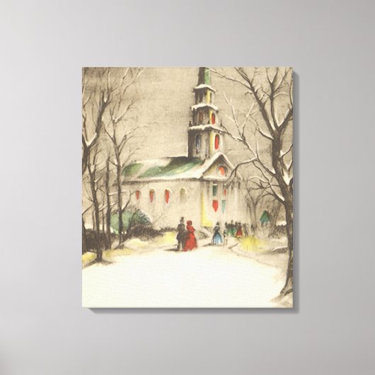 Weihnachten, Kirche im Winter Schnee Leinwanddruck (Vorderseite)