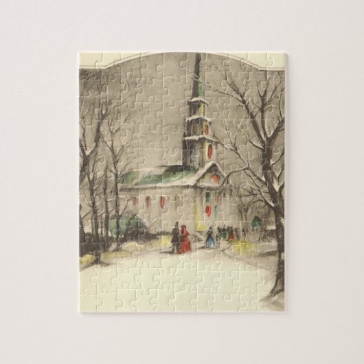 Weihnachten, Kirche im Winter Schnee Puzzle (Vertikal)