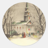 Weihnachten, Kirche im Winter Schnee Runder Aufkleber (Vorderseite)
