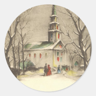 Weihnachten, Kirche im Winter Schnee Runder Aufkleber