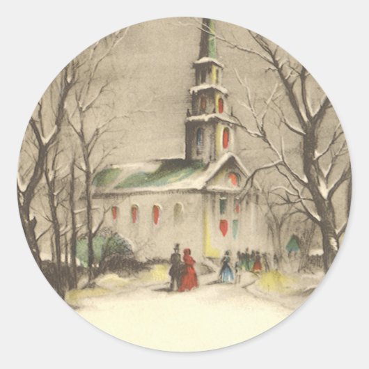 Weihnachten, Kirche im Winter Schnee Runder Aufkleber (Vorderseite)