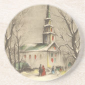 Weihnachten, Kirche im Winter Schnee Untersetzer (Vorne)