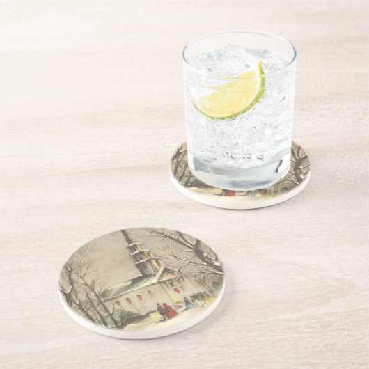 Weihnachten, Kirche im Winter Schnee Untersetzer (Seite)