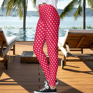 Weihnachten Kirschrot Weiß Tupfen Muster Leggings
