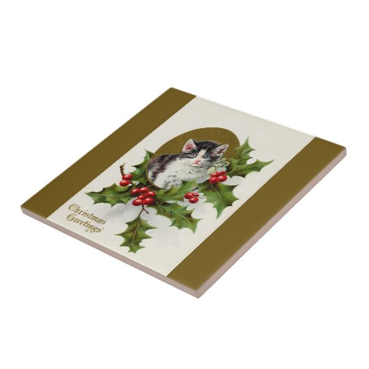 Weihnachten Kitten Gold Keramik Tile Fliese (Seite)