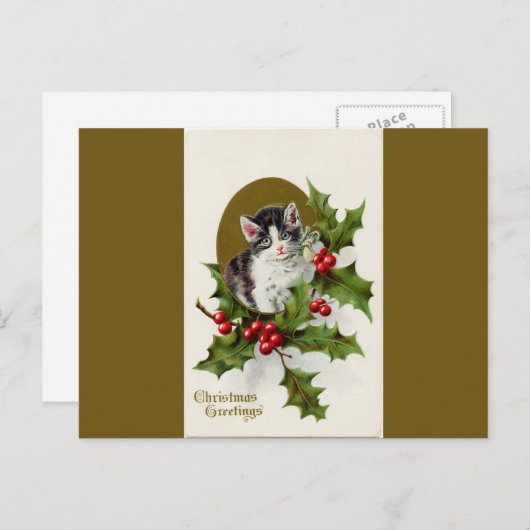 Weihnachten Kitten Gold Postkarte (Vorne/Hinten)