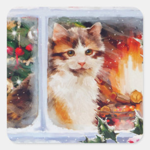 Weihnachten Kitten Quadratischer Aufkleber