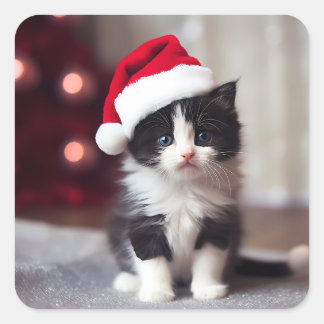 Weihnachten Kitten Quadratischer Aufkleber