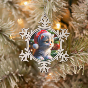 Weihnachten Kitten Schneeflocken Zinn-Ornament