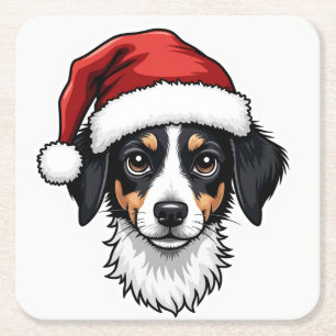 Weihnachten Kleiner Hund in Santa Hut Rechteckiger Pappuntersetzer