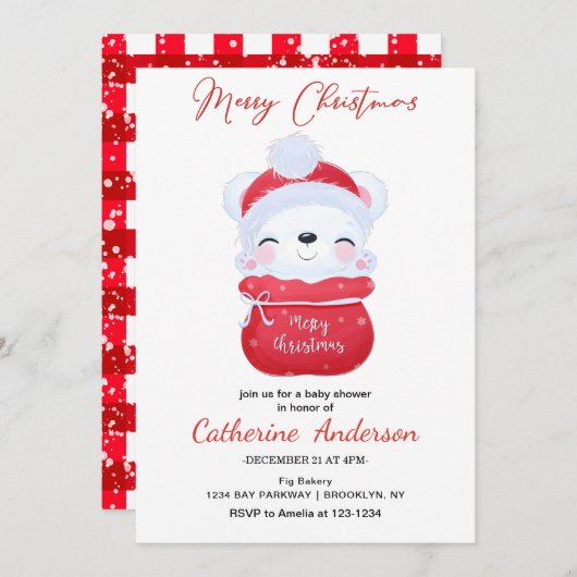 Weihnachten Kleiner Weihnachtsbär Babydusche Einladung (Vorne/Hinten)