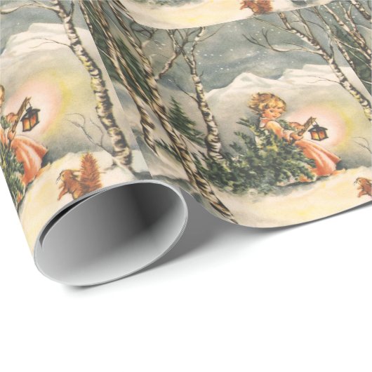 Weihnachten, Kleines Mädchen mit Baum Geschenkpapier (Rolleneckpunkt)