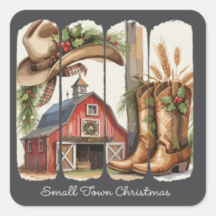 Weihnachten Kleinstadt Retro Western Cowgirl Stief Quadratischer Aufkleber