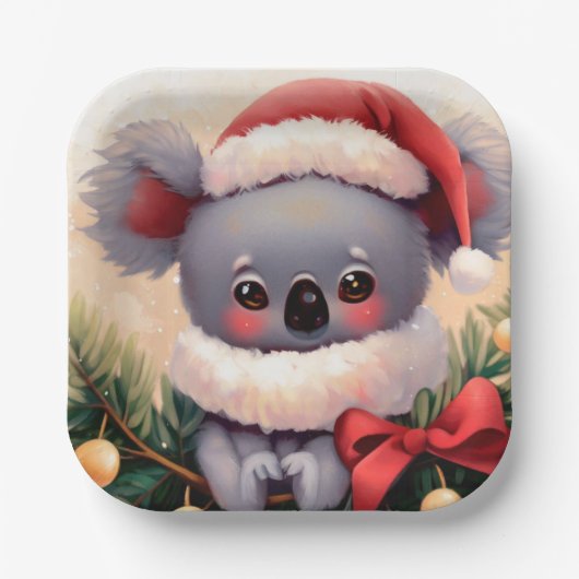 Weihnachten Koala 4 Pappteller (Vorderseite)