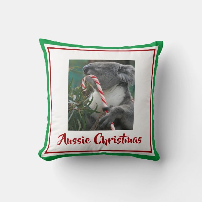 Weihnachten Koala mit Candy Cane in Eukalyptus Tre Kissen (Vorderseite)