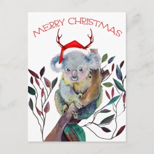 Weihnachten Koala mit Weihnachtsmannmütze Postkarte