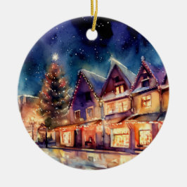 Weihnachten kommt Aquarellshop Abend Keramik Ornament