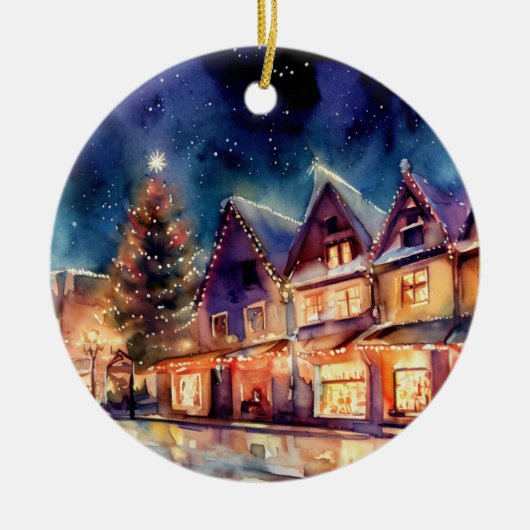 Weihnachten kommt Aquarellshop Abend Keramik Ornament (Vorne)
