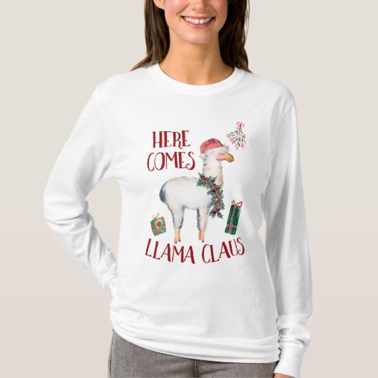 Weihnachten kommt hier Llama Claus T-Shirt (Vorderseite)