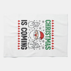 Weihnachten kommt Santa Schneemann Design Geschirrtuch