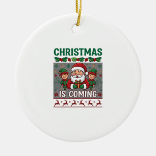 Weihnachten Kommt Weihnachtsmann Elfen Rentiere Keramik Ornament
